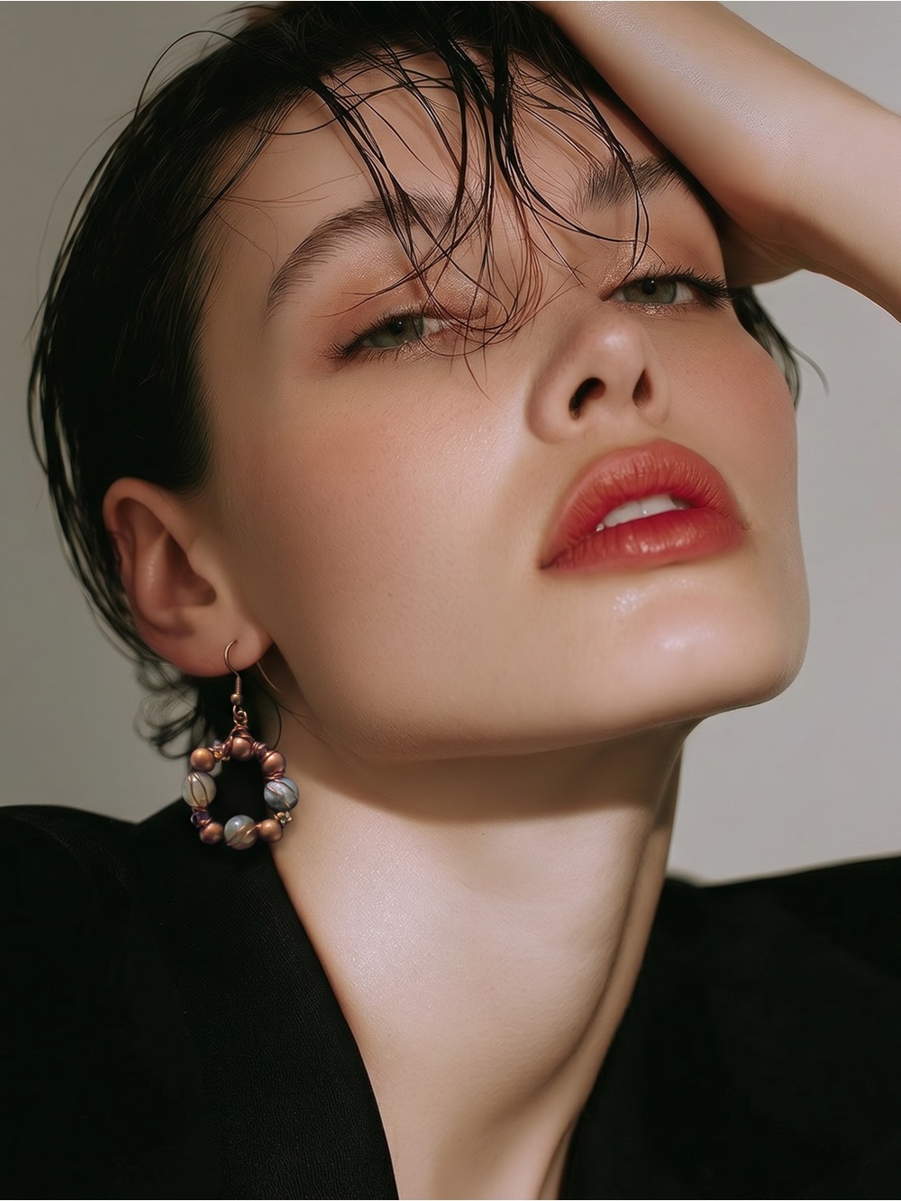 Artisan Beaded Hoop Earrings - Multicolor Gem Stones. ☑️
